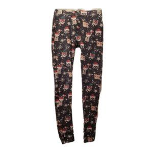 Gray Christmas Patterned Animal Santa Print Jersey Leggings Women's Size Small